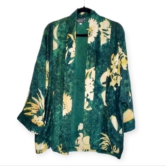 Silver Moon Creations Sweaters - Silver Moon Creations Maui Hawaii Green Floral Open Cardigan